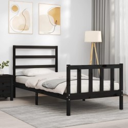 Cadre de lit sans matelas noir 100x200 cm bois massif de pin 