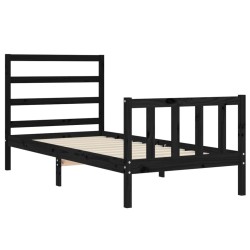 Cadre de lit sans matelas noir 100x200 cm bois massif de pin 