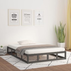 Cadre de lit sans matelas gris 150x200 cm bois massif 