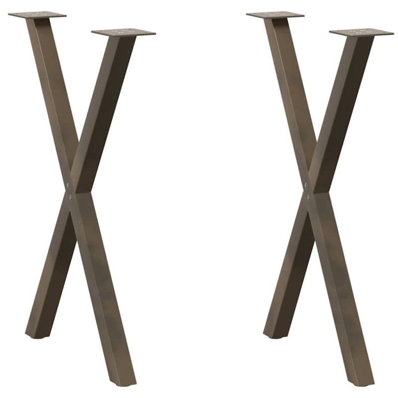 Pieds de table à manger en forme de X, 2 pièces, acier naturel, 50 x (72-73) cm 