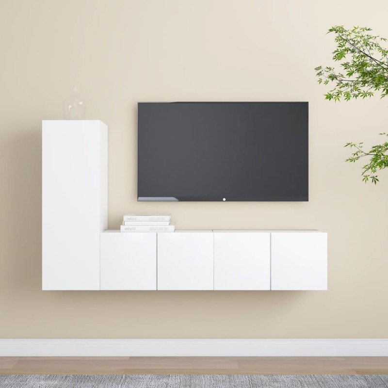 Ensemble de meubles TV 3 pcs Blanc Bois d'ingénierie Ensemble de meubles TV 3 pcs Blanc Bois d'ingénierie