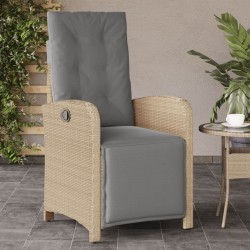 Chaise inclinable de jardin et repose-pied mélange beige rotin 