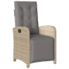 Chaise inclinable de jardin et repose-pied mélange beige rotin 