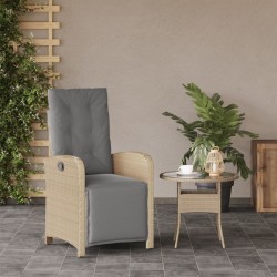 Chaise inclinable de jardin et repose-pied mélange beige rotin 