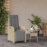 Chaise inclinable de jardin et repose-pied mélange beige rotin 