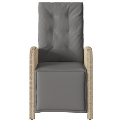 Chaise inclinable de jardin et repose-pied mélange beige rotin 