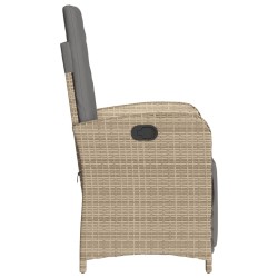 Chaise inclinable de jardin et repose-pied mélange beige rotin 