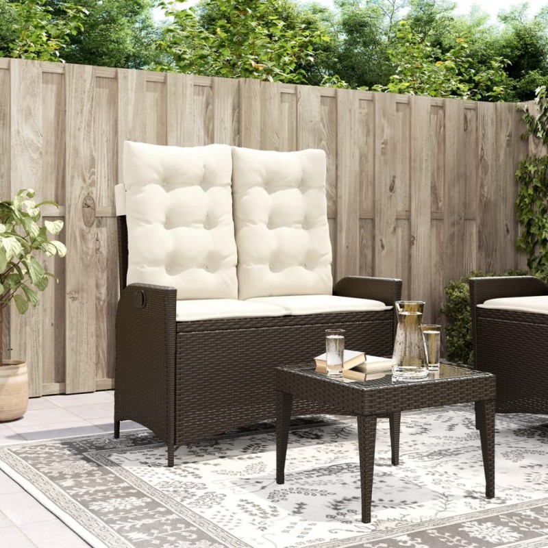 Banc inclinable de jardin avec coussins marron résine tressée 