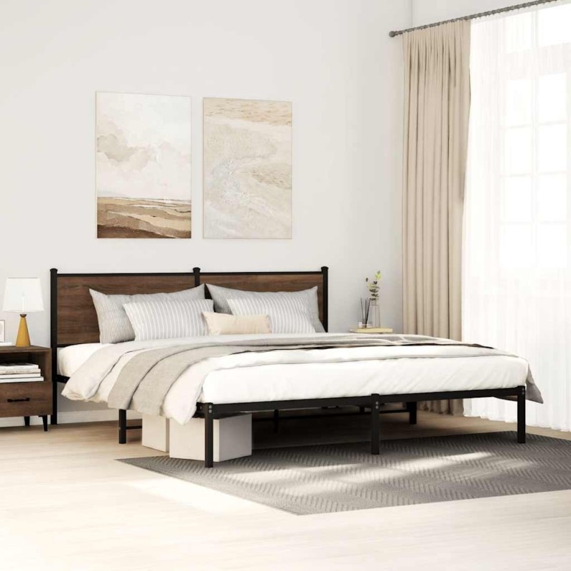 Cadre de lit en métal sans matelas chêne marron 193x203 cm 