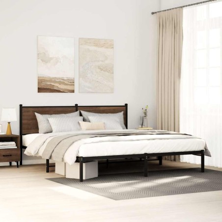 Cadre de lit en métal sans matelas chêne marron 193x203 cm 