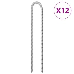 Piquets de tente 12pcs forme de U 41,5 cm Ø12mm acier galvanisé 