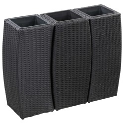 Lits surélevés de jardin 3 pcs Résine tressée Noir 