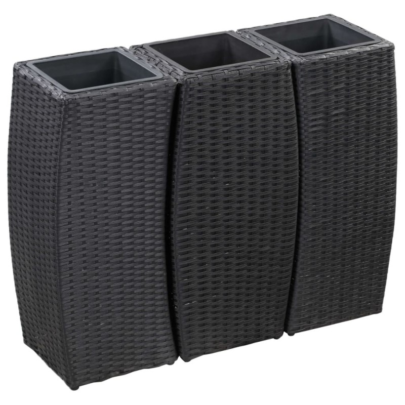 Lits surélevés de jardin 3 pcs Résine tressée Noir Lits surélevés de jardin 3 pcs Résine tressée Noir