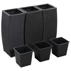 Lits surélevés de jardin 3 pcs Résine tressée Noir 
