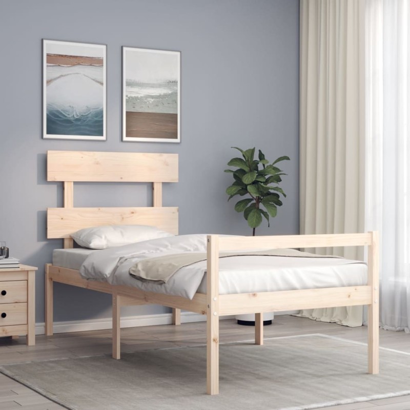 Lit pour personne âgée et tête de lit 90x200 cm bois massif 