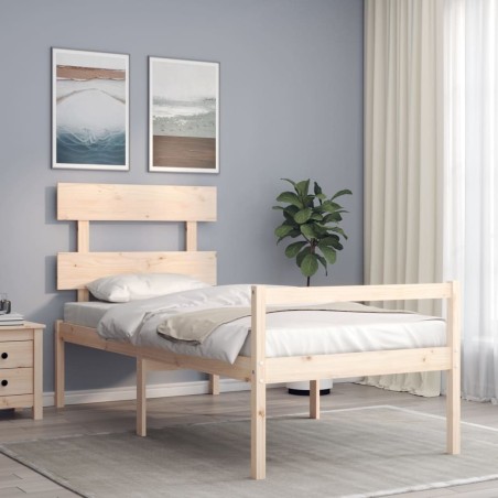 Lit pour personne âgée et tête de lit 90x200 cm bois massif 