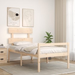 Lit pour personne âgée et tête de lit 90x200 cm bois massif 