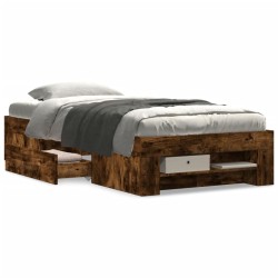 Cadre de lit sans matelas chêne fumé 75x190cm bois d'ingénierie 