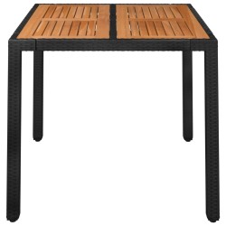 Table de jardin dessus en bois Noir 90x90x75 cm Résine tressée 