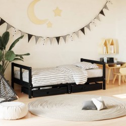 Cadre de lit pour enfant tiroirs noir 80x160 cm bois pin massif 