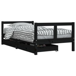 Cadre de lit pour enfant tiroirs noir 80x160 cm bois pin massif 