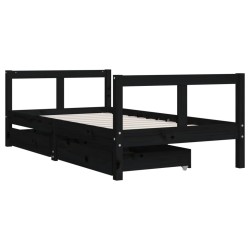 Cadre de lit pour enfant tiroirs noir 80x160 cm bois pin massif 