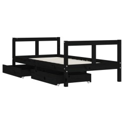 Cadre de lit pour enfant tiroirs noir 80x160 cm bois pin massif 