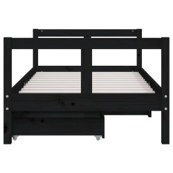 Cadre de lit pour enfant tiroirs noir 80x160 cm bois pin massif 