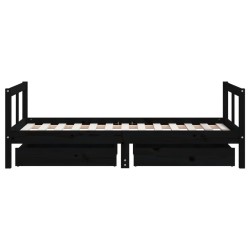 Cadre de lit pour enfant tiroirs noir 80x160 cm bois pin massif 