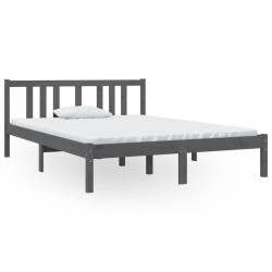 Cadre de lit sans matelas gris bois massif 135x190 cm 