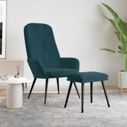 Chaise de relaxation avec repose-pied Bleu Velours 