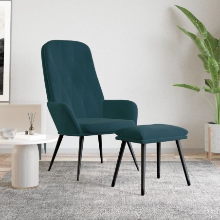 Chaise de relaxation avec repose-pied Bleu Velours 