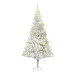 Sapin de Noël artificiel pré-éclairé/support argenté 180 cm PET 