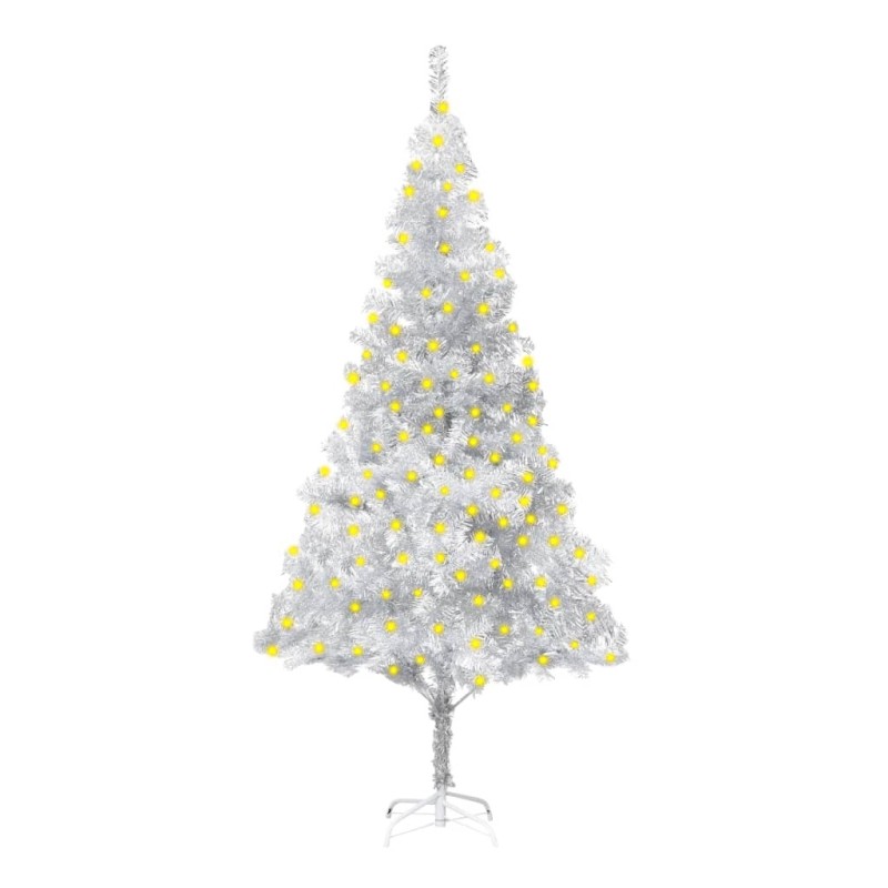 Sapin de Noël artificiel pré-éclairé/support argenté 180 cm PET Sapin de Noël artificiel pré-éclairé/support argenté 180 cm PET