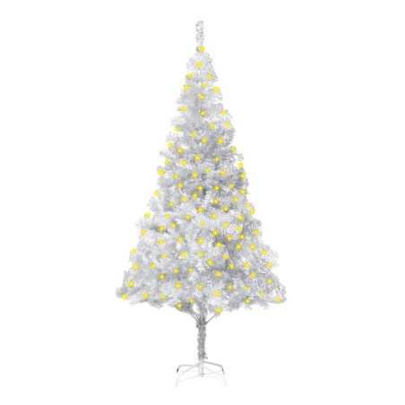 Sapin de Noël artificiel pré-éclairé/support argenté 180 cm PET 