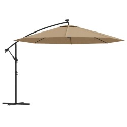 Parasol de jardin en porte-à-faux et lumières LED mât en métal 