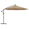 Parasol de jardin en porte-à-faux et lumières LED mât en métal 