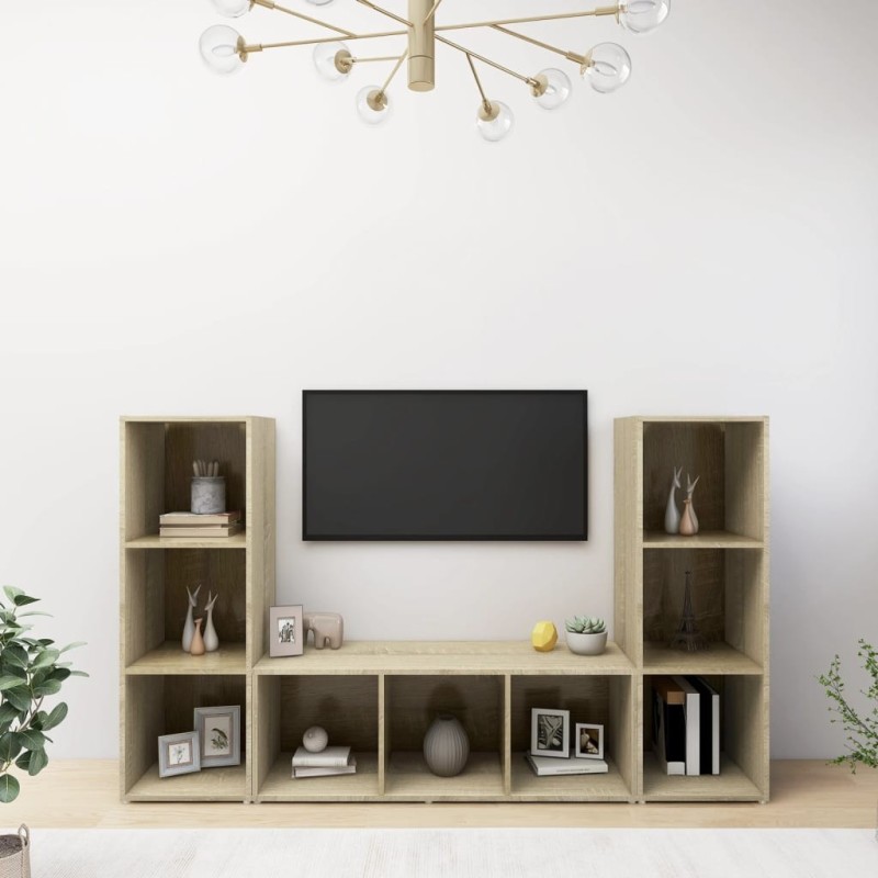 Meubles TV 3 pcs Chêne sonoma 107x35x37 cm Bois d'ingénierie Meubles TV 3 pcs Chêne sonoma 107x35x37 cm Bois d'ingénierie