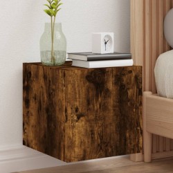 Meubles TV muraux et lumières LED 2pcs chêne fumé 30,5x35x30 cm 