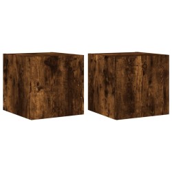 Meubles TV muraux et lumières LED 2pcs chêne fumé 30,5x35x30 cm 