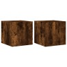 Meubles TV muraux et lumières LED 2pcs chêne fumé 30,5x35x30 cm 