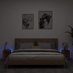 Meubles TV muraux et lumières LED 2pcs chêne fumé 30,5x35x30 cm 