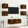 Meubles TV muraux et lumières LED 2pcs chêne fumé 30,5x35x30 cm 