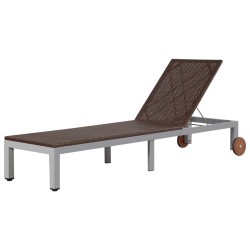 Chaise longue avec roues Résine tressée Marron 
