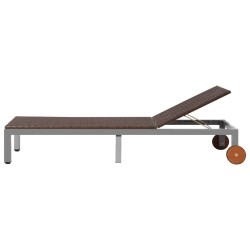 Chaise longue avec roues Résine tressée Marron 