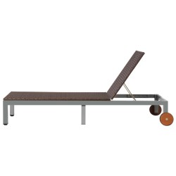 Chaise longue avec roues Résine tressée Marron 
