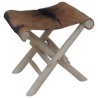 Tabouret pliable Cuir véritable et bois de teck massif 
