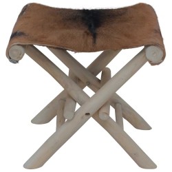 Tabouret pliable Cuir véritable et bois de teck massif 