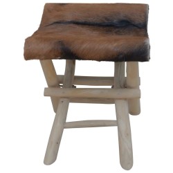 Tabouret pliable Cuir véritable et bois de teck massif 