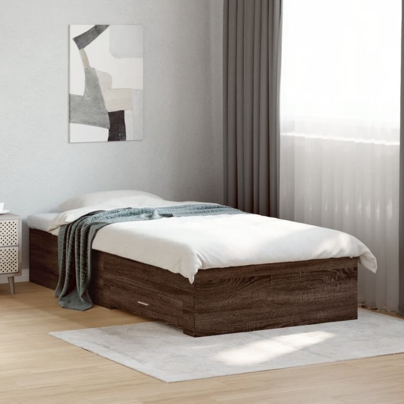 Cadre de lit avec tiroirs sans matelas chêne marron 90x200 cm 